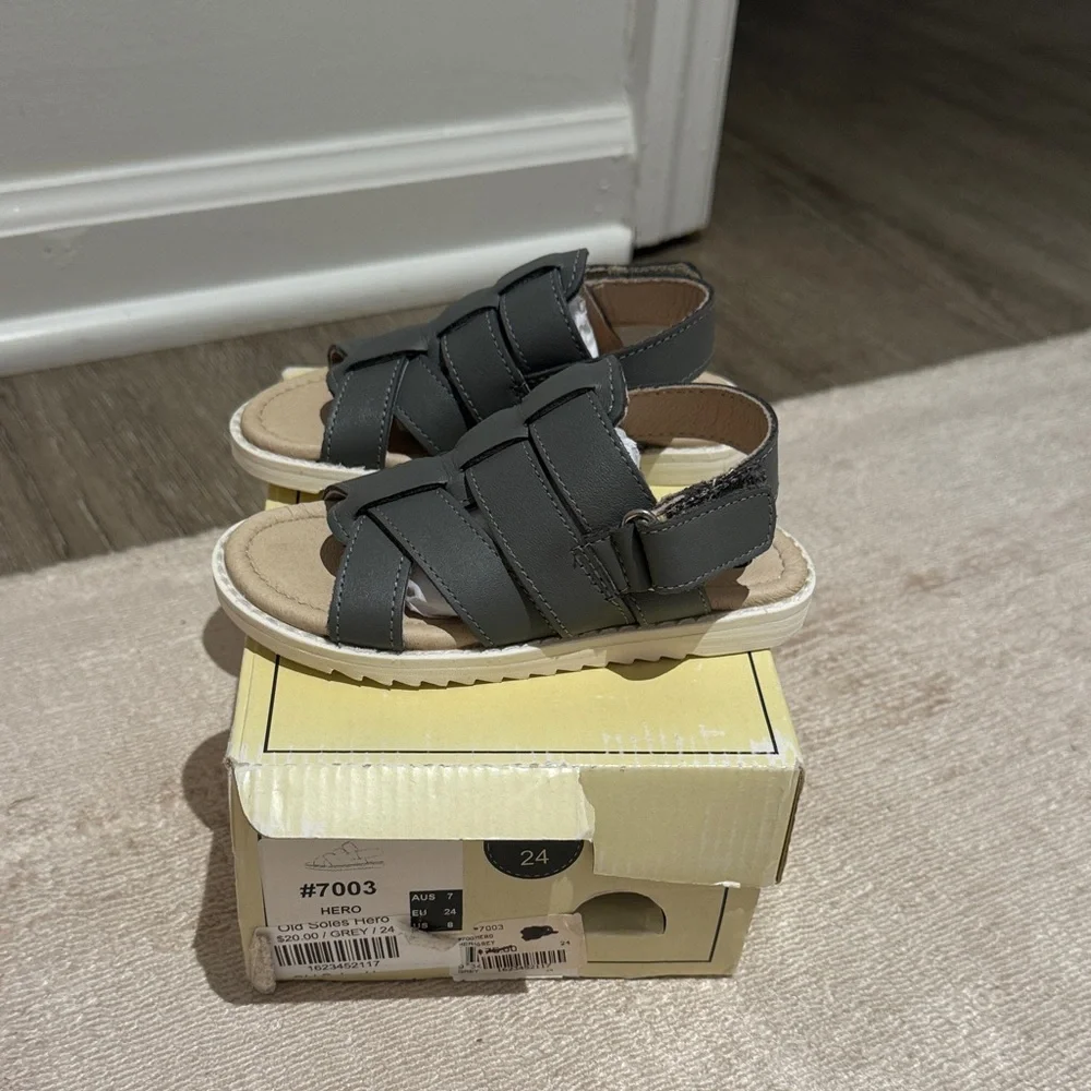 New Old Soles Kids Charcoal Leather Fisherman Sandals